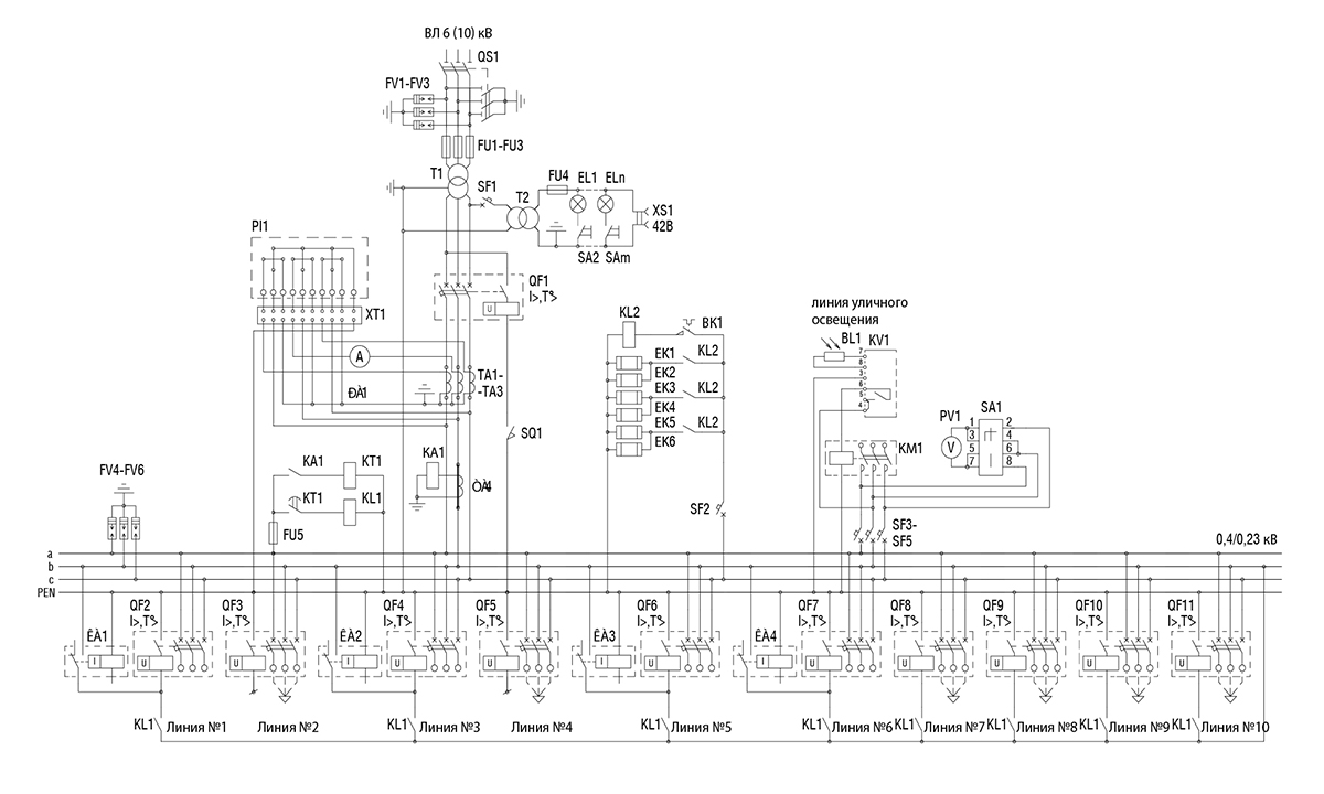 Схема электрическая принципиальная КТПТАС 630 кВА
